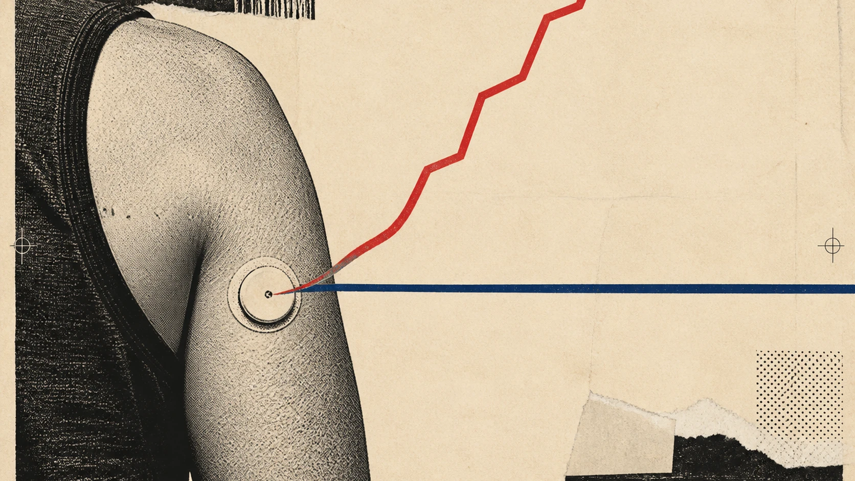A small sensor on an upper arm with two separate lines rising from it, one steady and one climbing unnoticed